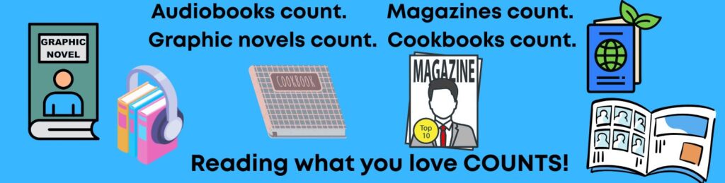BookBreak graphic reminding students that all kinds of reading count, including audiobooks, graphic novels, magazines, and cookbooks.